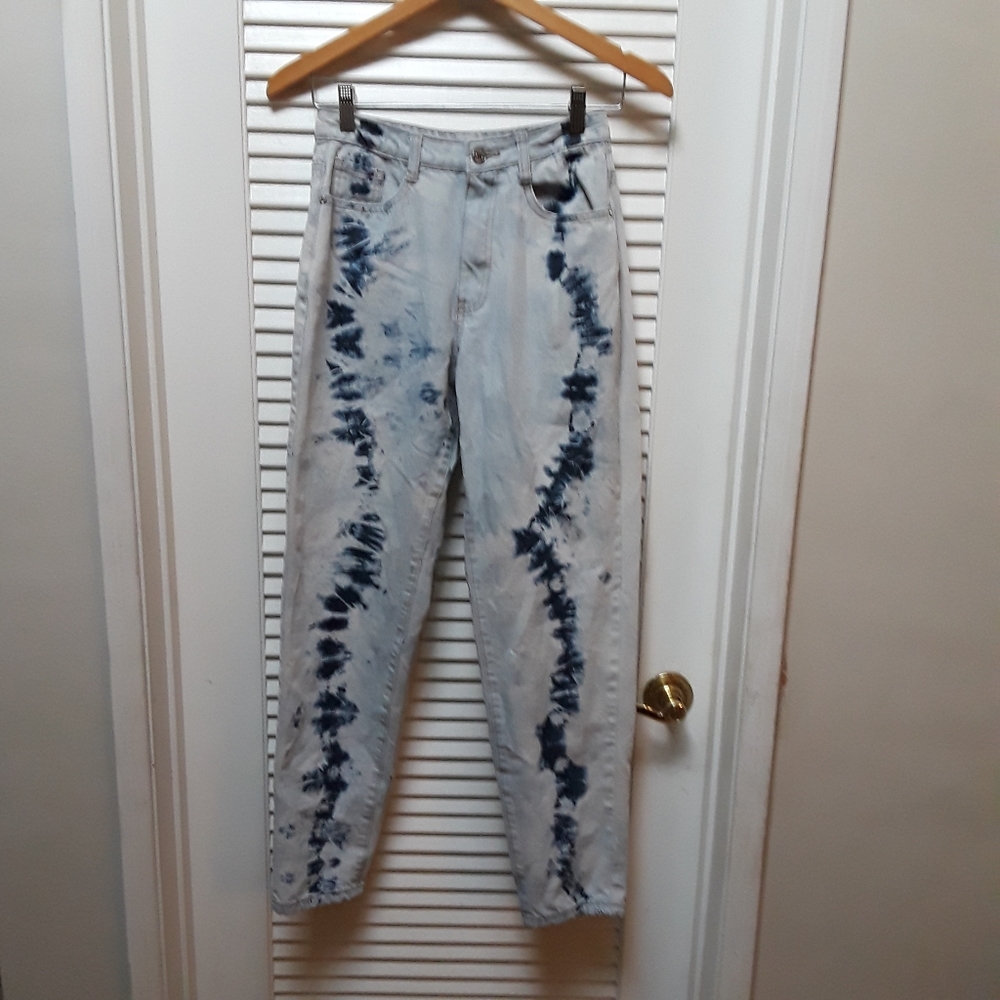 Riot High Rise Mom Jeans Missguided Tie Dye Blue UK 8 EUR 36 US 4